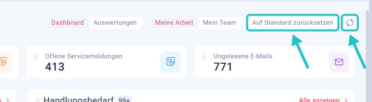 Schaltfl&auml;chen Auf Standard zur&uuml;cksetzen und Aktualisieren