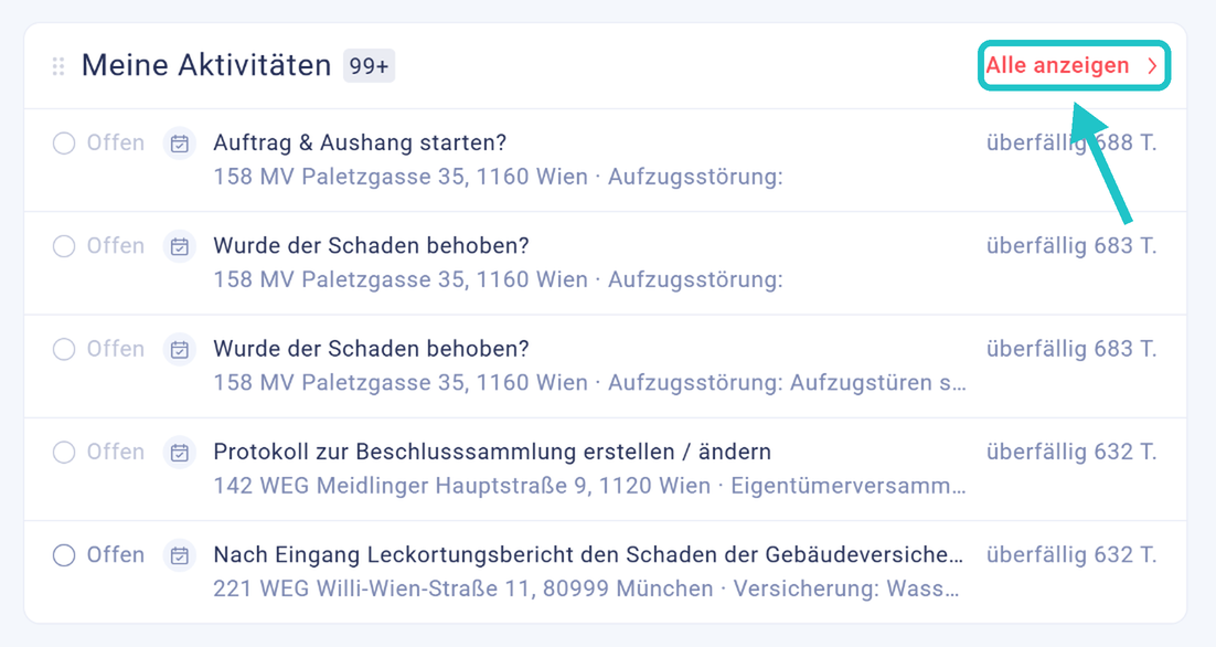 Bereich Meine Aktivit&auml;ten