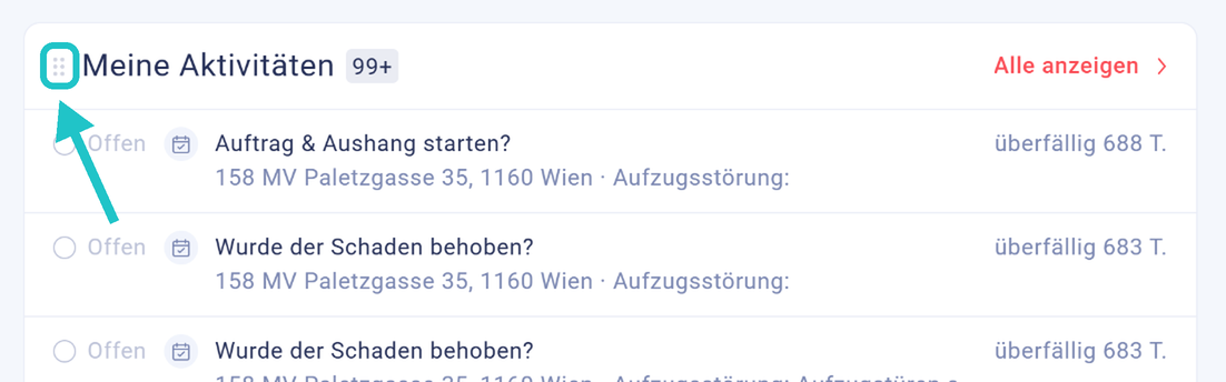 Anfasser zum Verschieben eines Bereichs